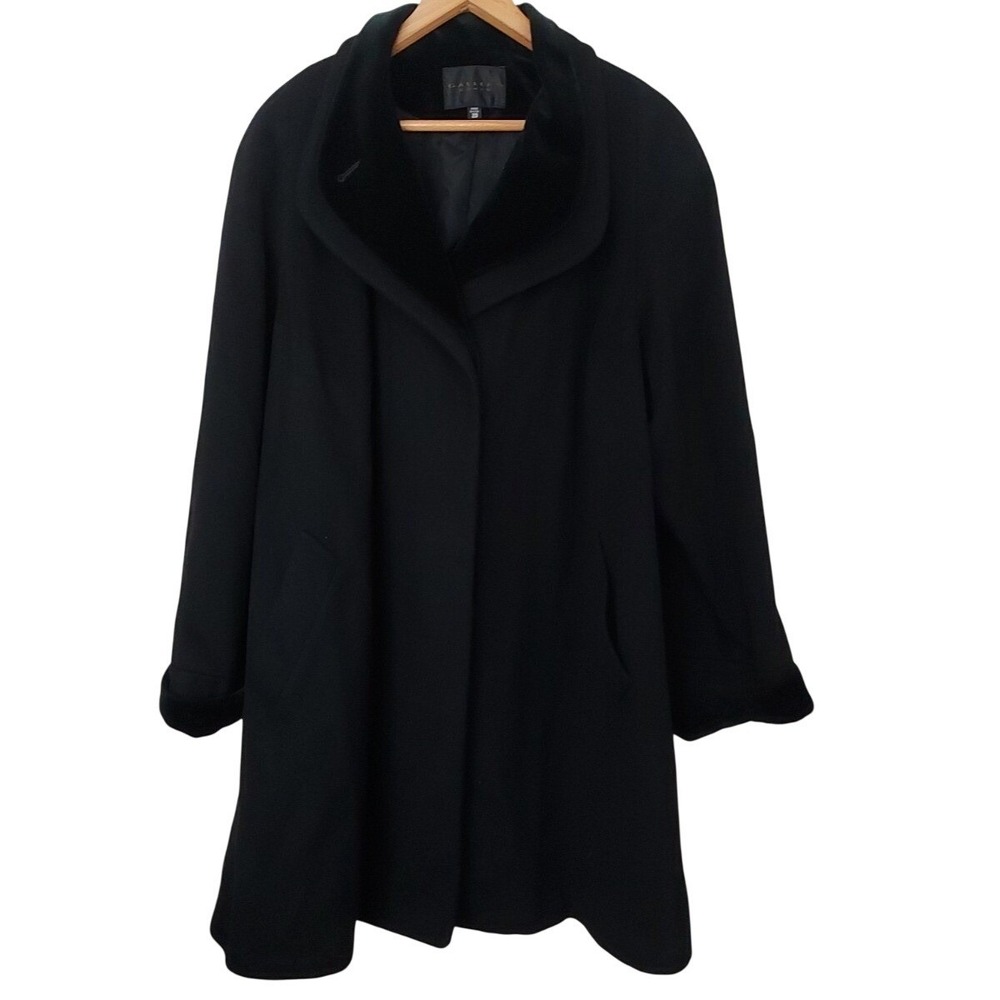 Gallery Woman Black Wool Blend Velvet Trim Shawl Collar Overcoat Plus Size 20